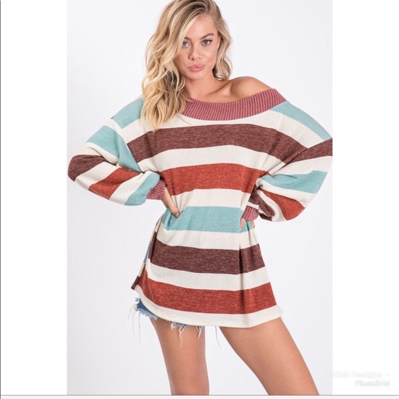 ❤️LAST 2 Wide Neck Multi Stripe Relaxed Fit Tunic! - Picture 6 of 8
